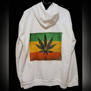 White Hoodie with Rasta Leaf Design